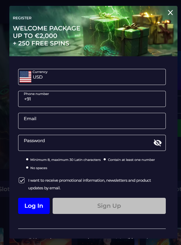 Spinoloco Casino Registred Form