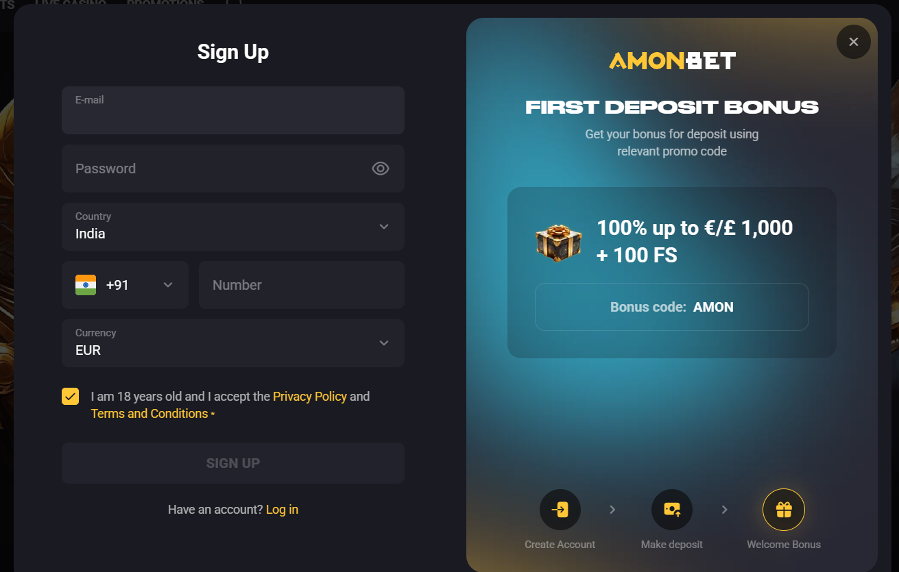 Amonbet Casino Registration