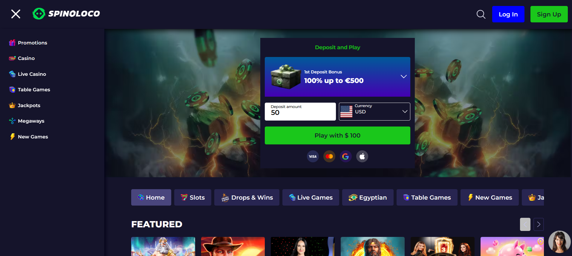 Spinoloco casino interface